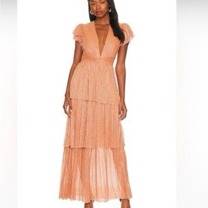 Sabina Musayev Orange Tiered Ruffled Maxi Dress